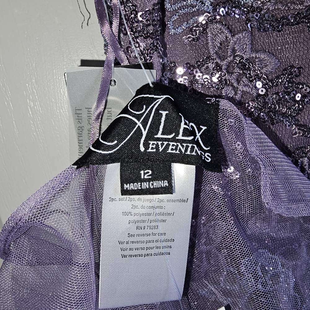 Alex Evening Elegant Purple Lace Evening Gown - Size 12 - Picture 7 of 12